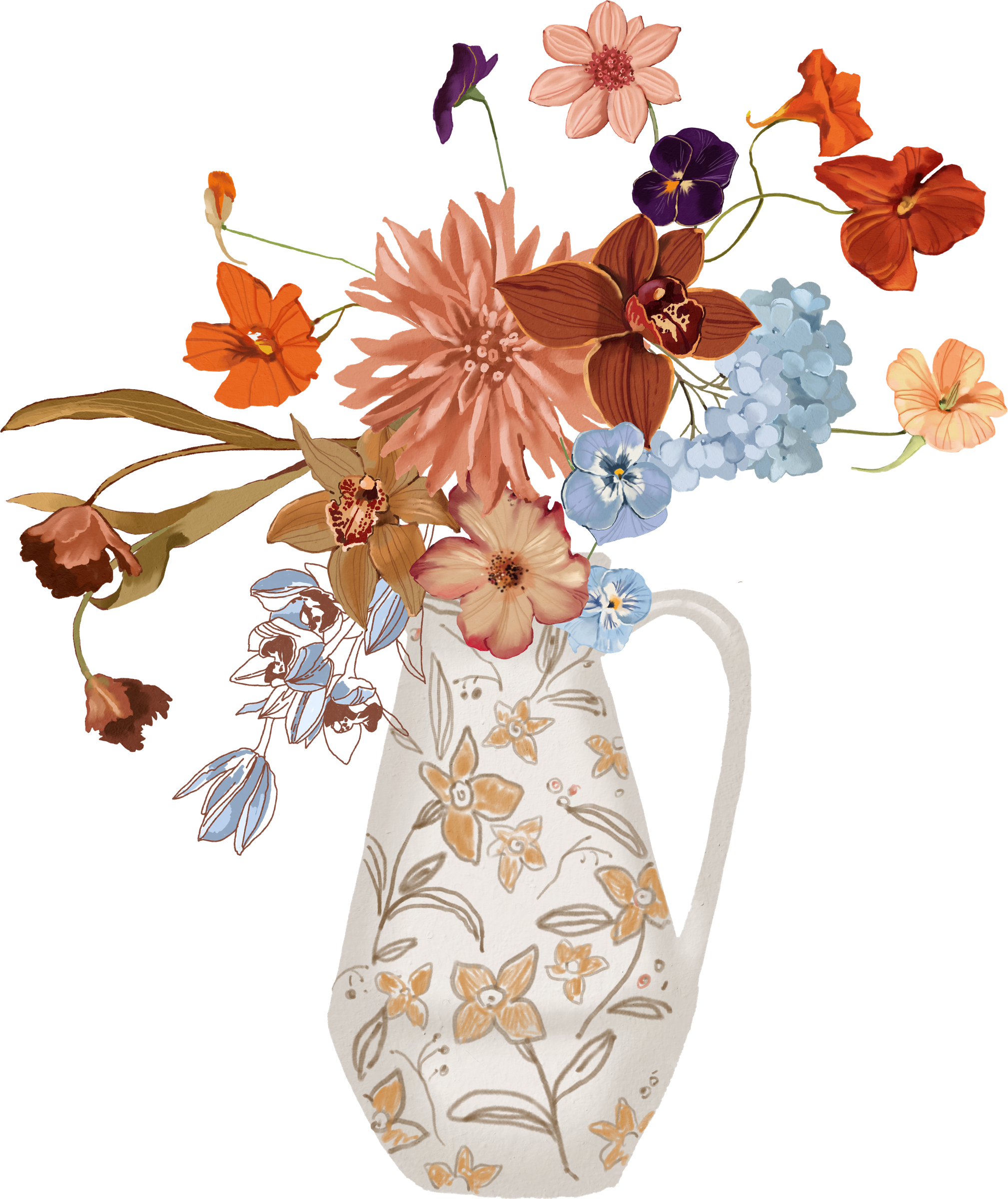 Jug with flowers illustration